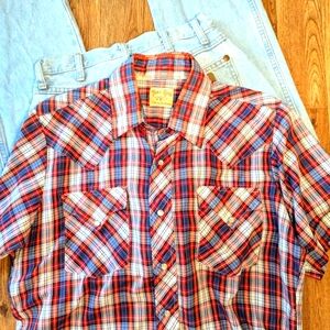 Vintage Trail Boss men's multi colored Pearl Snap Western Shirt